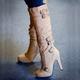 Women's Boots Plus Size Heel Boots Daily Solid Color Knee High Boots Winter Buckle High Heel Round Toe Casual Zipper Light Brown Black Gray