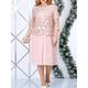 Women's Plus Size Two Piece Dress Set Lace Dress Party Dress Semi Formal Dress Party Wedding Guest Elegant Fashion Patchwork Embroidered Midi Dress Crew Neck 3/4 Length Sleeve Plain Loose Fit Pink