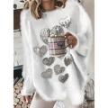 Women's Pullover Sweater Jumper Crew Neck Fuzzy Knit Cotton Blend Glitter Oversized Fall Winter Regular Daily Weekend Casual Long Sleeve Solid Color White Pink S M L