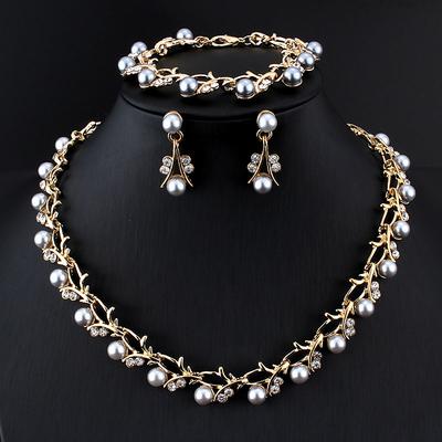 Chain Bracelet Two-piece Suit Alloy 1 Necklace 1 Bracelet Earrings Women's Stylish Simple Basic Classic Jewelry Set For Party Wedding Engagement / Hoop Earrings / Bridal Jewelry Sets