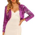 Women's Sequin Jacket Bolero Coats Sparkle Shine Long Sleeve Open Front Cropped Cardigan Shrug Sequined Fall Wedding Guest Wraps With Glitter For Wedding