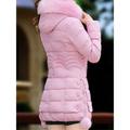 Women's Parka Long Puffer Jacket with Fur Collar Hood Winter Coat Windproof Warm Casual Jacket Long Sleeve Plain with Pockets Full Zip Black Pink Red