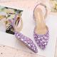 Wedding Shoes Sandals for Bride Women Bridal Shoes Sparkling Buckle Faux Leather Fantasy Slingback Heel Pointed Toe Classic Plus Size Silver Pink Dark Purple