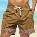 Men's Board Shorts Swim Shorts Swim Trunks Drawstring with Mesh lining Elastic Waist Graphic Prints Geometry Quick Dry Short Casual Daily Holiday Vintage Ethnic Style Wine Brown Micro-elastic