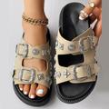 Women's Sandals Slippers Wedge Sandals Flat Sandals Platform Sandals Daily Leopard Snake Summer Rivet Flat Heel Open Toe Punk Fashion Casual PU Loafer Buckle Leopard Print Snake pattern Black