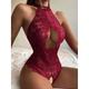 Women's Lingeries Gift Sexy Bodies Teddies Bodysuits Hot See Through Soft Party Bed Lace Halter Neck Backless Hole Summer Wine / Lace Up