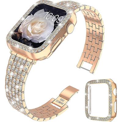 Jewelry Bracelet Compatible with Apple Watch band 38mm 40mm 41mm 42mm 44mm 45mm 49mm with Case Women Bling Diamond Stainless Steel Rhinestone Strap Replacement Wristband for iwatch Ultra 2 Series 9 8