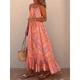 Women's Maxi long Dress Boho Dress Boho Chic Dresses Leaf Bohemia Casual Daily Holiday Ruffle Backless Sleeveless Halter Neck Dress Regular Fit Orange Summer Spring S M L XL