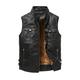 Men's Leather Vest Outdoor Daily Wear Vacation Going out Fashion Basic Fall Winter Zipper Pocket Faux Leather Warm Plain Zipper Standing Collar Regular Fit Black Khaki Vest