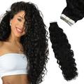 Tape in Extensions Natural Wave 14inch 50Gram Natural Black Tape in Hair Extensions Real Human Hair Natural Wavy Hair Extensions
