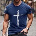 Men's T shirt Tee Shirt Tee Graphic Cross Crew Neck Blue Gray Dark Gray Red Short Sleeve Plus Size Casual Daily Tops Basic Designer Slim Fit Big and Tall / Summer / Summer