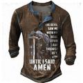 The Devil Saw Me With My Head Down And Thought 'D Won Until Said Amen Long Sleeve Mens 3D Shirt Blue Winter Cotton Henley Tee Graphic Soldier Clothing Apparel 3D Print Plus Size Casual Daily Wear