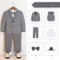 6 Pieces Kids Boys Suit Blazer Outfit Solid Color Long Sleeve Button Set Formal Cool Fall Winter 7-13 Years Gray 5-piece set (jacket vest trousers bow tie Blue 6-piece set (shirt jacket