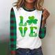 Women's T shirt Tee Shamrock Holiday Grass Green Light Green Army Green Print Long Sleeve Fashion Round Neck Regular Fit Spring Fall