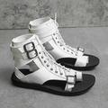 Men's Sandals Flat Sandals Fishermen sandals Walking Casual Athletic Cowhide Lace-up Black White Summer