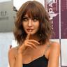 Gorgeous Brown Bob Wig with Curly Waves Bangs - Synthetic Shoulder Length Hair for Women