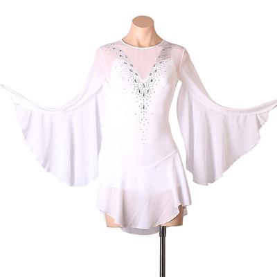 Figure Skating Dress Women's Girls' Ice Skating Dress Outfits White Royal Blue Sky Blue Patchwork Mesh Spandex High Elasticity Training Practice Professional Skating Wear Handmade Crystal / Rhinestone