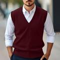 Men's Sweater Vest Wool Sweater Pullover Sweater Jumper Jumper Ribbed Knit Regular Knitted Plain V Neck Vintage Stylish Work Daily Wear Clothing Apparel Winter Autumn Camel Wine M L XL