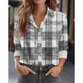 Women's Shirt Blouse Plaid Casual Orange Gray Button Print Long Sleeve Elegant Vintage Fashion Shirt Collar Regular Fit Spring Fall