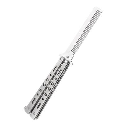 Foldable Comb Stainless Steel Practice Training Butterfly Knife Comb Beard Moustache Brushes Hairdressing Styling Tool