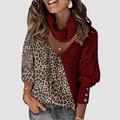 Women's Pullover Sweater Jumper Turtleneck V Neck Ribbed Knit Button Thin Hole Drop Shoulder Fall Winter Daily Going out Stylish Casual Long Sleeve Leopard Color Block Maillard Black White Wine S M L