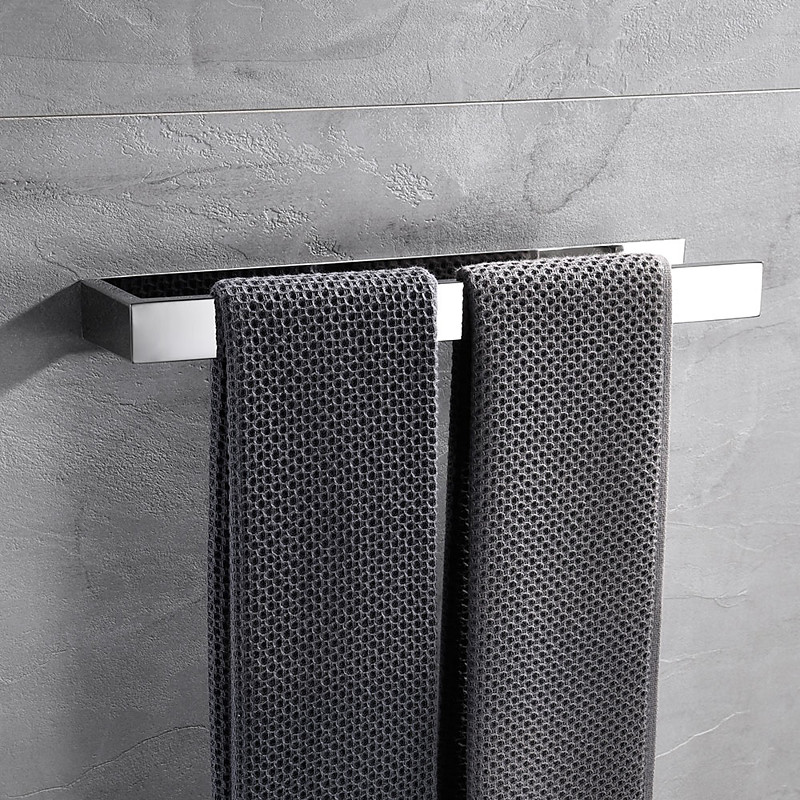 Towel Bar,Self Adhesive Wall Mounted 304 Stainless Steel Single Bar Matte Black Silvery Bathroom Kitchen Decoration