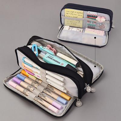 Large Capacity Pink Pencil Case Organizer – Multi-Layer Zipper Stationery Bag with Compartments for Girls, Students Artists