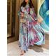 Women's Winter Dress Sheath Dress Swing Dress Tie Dye Ruched Ruffle V Neck Long Dress Maxi Dress Daily Vacation Long Sleeve Fall Winter