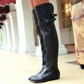 Women's Boots Motorcycle Boots Work Boots Riding Boots Outdoor Daily Solid Color Over The Knee Boots Thigh High Boots Winter Buckle Flat Heel Round Toe Vintage Casual Minimalism Faux Leather Zipper