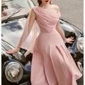 A-Line Cocktail Dresses Elegant Dress Wedding Guest Tea Length Sleeveless Cowl Neck Stretch Chiffon with Ruched 2024