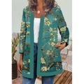 Women's Jacket Casual Jacket Daily Holiday Winter Autumn / Fall Regular Coat Round Neck V Neck Regular Fit Casual St. Patrick's Day Jacket Long Sleeve Floral Trees / Leaves Print Black Green