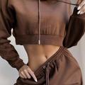 Women's Crop Top Hoodie Tracksuit Pants Sets Solid Color Causal Black White Brown Patchwork Drawstring Long Sleeve Sportswear Hooded Regular Fit Fall Winter