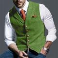 Men's Vest Waistcoat Daily Wear Going out Vintage Fashion Spring Fall Button Polyester Comfortable Plain Single Breasted V Neck Regular Fit Deep Green Gray Green Navy Leaf Vest
