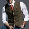 Men's Vest Waistcoat Daily Wear Going out Vintage Fashion Spring Fall Button Polyester Comfortable Plain Single Breasted V Neck Regular Fit Deep Green Gray Green Navy Leaf Vest