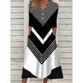 Women's Casual Dress Shift Dress Midi Dress Black and white stripes Green Dark Blue Half Sleeve Color Block Button Summer Spring V Neck Basic Vacation 2023 S M L XL XXL 3XL