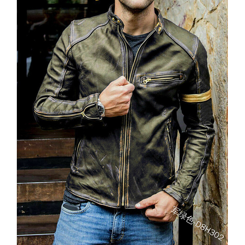 Men's Faux Leather Jacket Transition Jacket Biker Jacket Vintage Leather Jacket Streetwear Thermal Warm Rain Waterproof Vintage Style Spring Fall Winter Chic Modern ArmyGreen Wine Navy Blue khaki