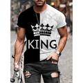 Men's T shirt Tee Tee Letter Splicing King Crew Neck Black / Yellow Black / Gray Blue Orange Red 3D Print Plus Size Causal Daily Short Sleeve Clothing Apparel Basic Vintage Chic Modern Casual