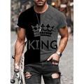 Men's T shirt Tee Tee Letter Splicing King Crew Neck Black / Yellow Black / Gray Blue Orange Red 3D Print Plus Size Causal Daily Short Sleeve Clothing Apparel Basic Vintage Chic Modern Casual