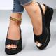 Women's Sandals Wedge Sandals Wedge Heels Indoor Shoes Outdoor Daily Walking Solid Color Summer Wedge Heel Open Toe Elegant Fashion Comfort PU Ankle Strap Black