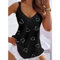 Women's Tank Top Going Out Tops Summer Tops Heart Casual Weekend Print Black Sleeveless Tunic Basic V Neck