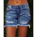 Women's Shorts Denim Plain Tassel Fringe Side Pockets Short Micro-elastic Fashion Casual Weekend Light Blue Dark Grey S M