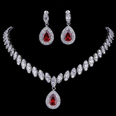 Bridal Jewelry Sets 1 set Cubic Zirconia Copper Imitation Diamond 1 Necklace Earrings Women's Elegant Luxury Tennis Chain Drop Diamond Water Drop Jewelry Set For Anniversary Wedding Guest Birthday