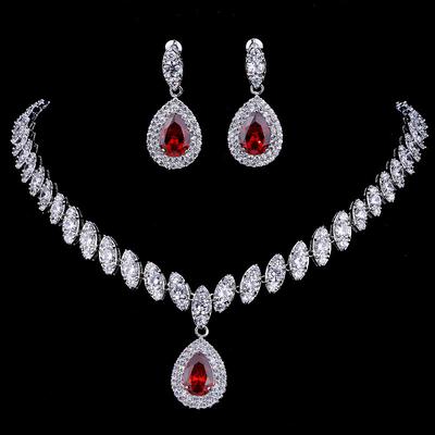 Bridal Jewelry Sets 1 set Cubic Zirconia Copper Imitation Diamond 1 Necklace Earrings Women's Luxury Elegant Tennis Chain Drop Diamond Water Drop Jewelry Set For Anniversary Birthday Party Evening