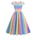 Women's Swing Dress Vintage Tea Dresses Midi Dress Rainbow Short Sleeve Rainbow Print Winter Fall Square Neck 1950s 2023 Style S M L XL XXL