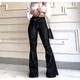 Women's Flare Jeans Bootcut Full Length Denim Faux Denim Micro-elastic Mid Waist Fashion Work Casual Black Blue S M