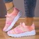 Women's Pink Gradient Graphic Print Sparkling Rhinestones Soft and Highly Elastic Lace-up Fly Knit Sneakers