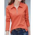 Women's Polo T shirt Tee Cotton Plain Sports Weekend Quarter Zip Black Long Sleeve Fashion Shirt Collar Spring Fall