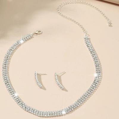 Jewelry Set 1 set Imitation Diamond Alloy 1 Necklace Earrings Women's Stylish Simple Elegant Tennis Chain Princess Jewelry Set For Party Anniversary Party Evening