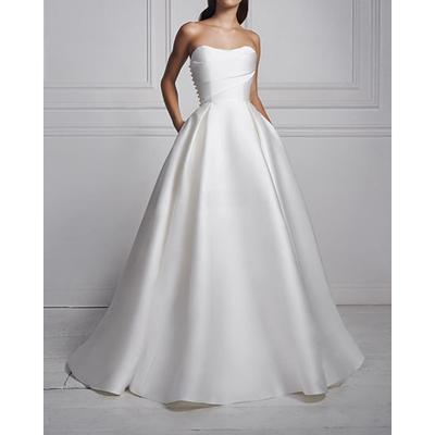 Hall Casual Wedding Dresses A-Line Sweetheart Strapless Sweep / Brush Train Satin Bridal Gowns With 2025