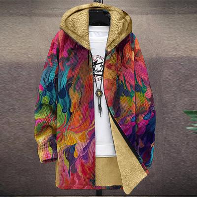 Men's Rainbow Gradual Winter Coat Fleece Jacket Coat Thermal Warm Artistic Abstract Daily Wear Going out Pocket Print Fall Winter Hooded Long Sleeve Fuchsia